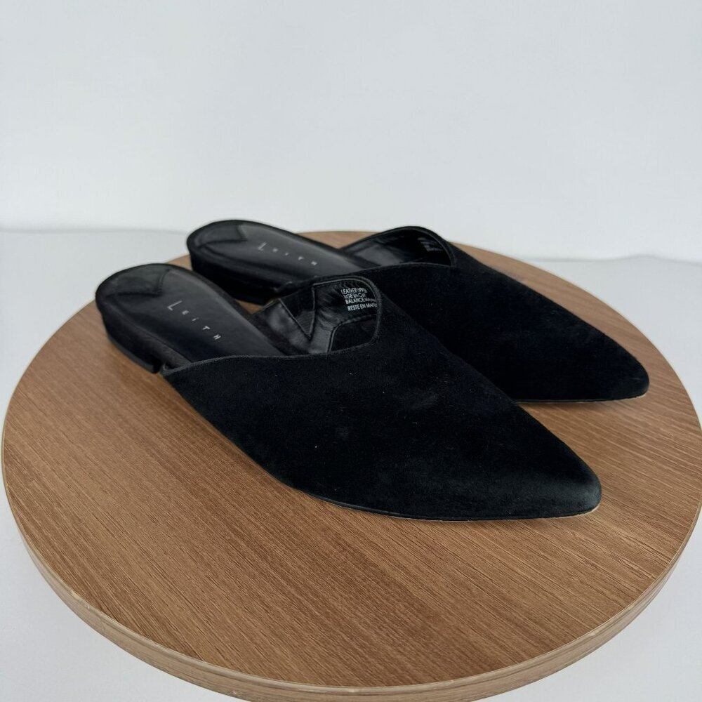 Leith Black‎ Pointed-Toe Slip-On Suede Leather Mules Flats Shoes Womens Size 6